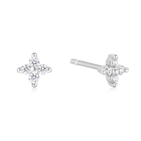 Silver Four-Petal Stud Earrings
